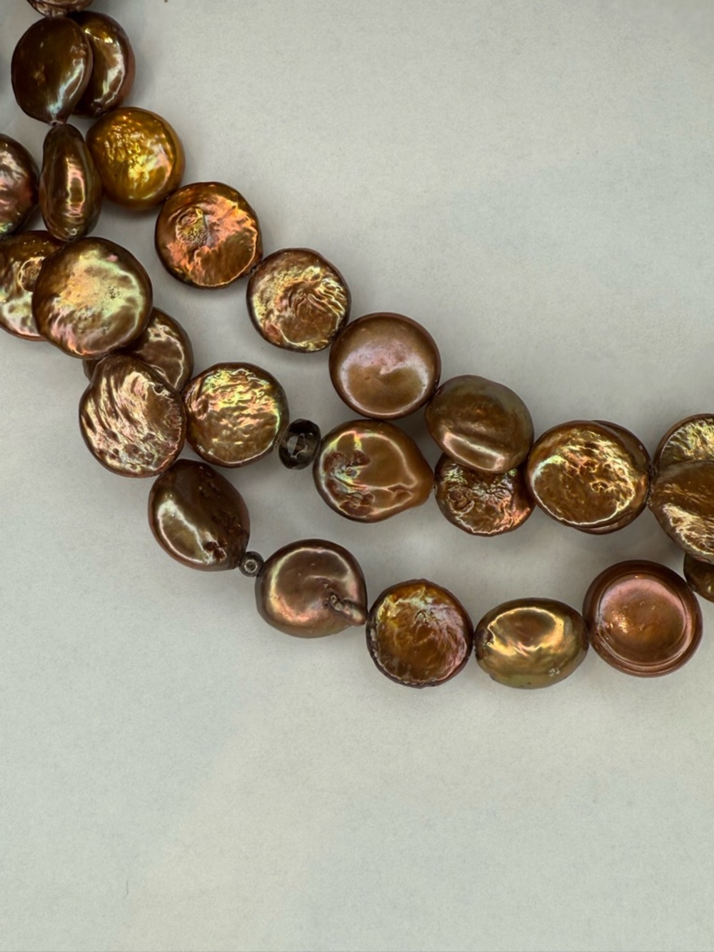 3-Strand Coin Pearl Necklace 925 Sterling Silver Clasp Gold Tone Freshwater Boho - Picture 16 of 16